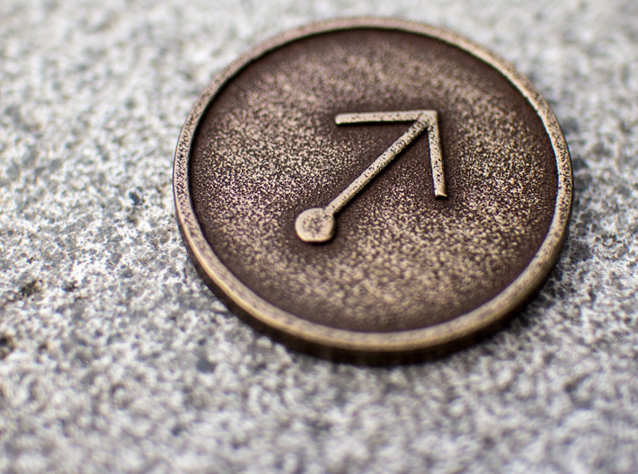 Circuit Schematic Coin for Charity 3d printed Polished Bronze Steel, V+