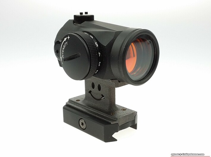 (Airsoft) Riser for T-1 Style Red Dot 3d printed Actual product - Polished Grey Steel