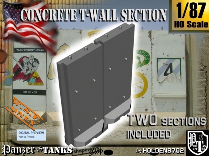 1-87 Concrete T-Wall Section Set 3d printed