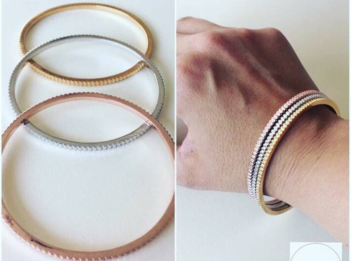New Ingranaggio Bangle - Slim Version 3d printed 3 Gold Plated Colours in the photo