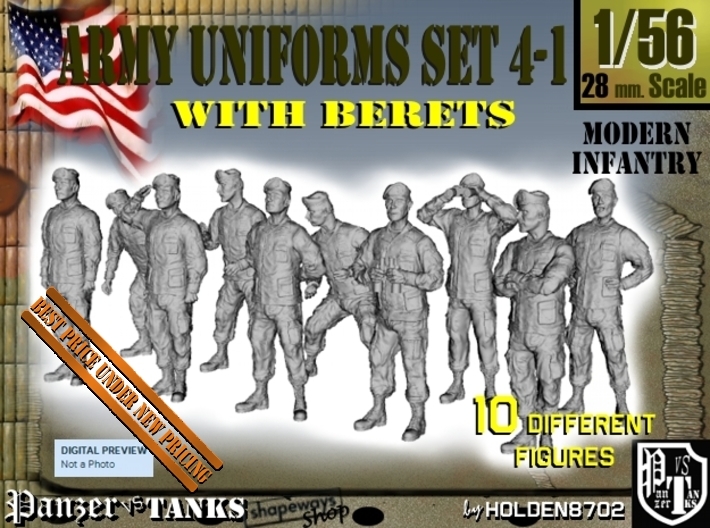 1-56 Army Modern Uniforms BERETS Set 4-1 3d printed