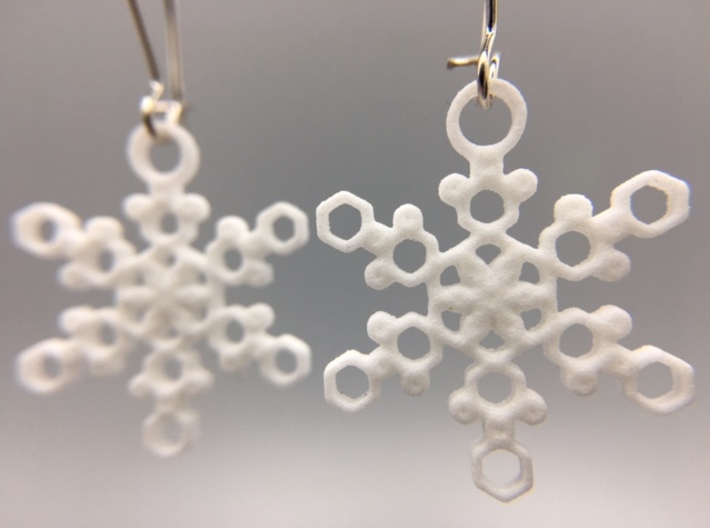 Crystal Snowflake Earrings 3d printed Pair of &quot;Crystal&quot; Snowflake Earrings in White Strong &amp; Flexible Polished