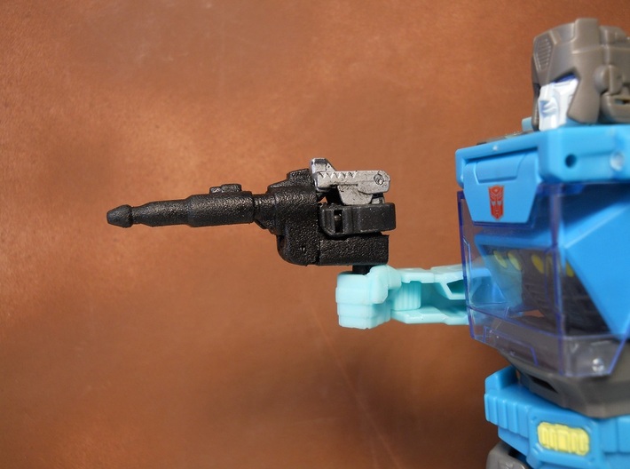 Gunmaster #2, Long-Barrel Kit, 5mm handle 3d printed Image shows product combined with official Titan Master figure. Figure not included
