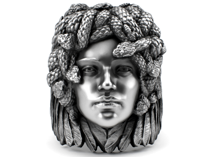 Silver, Bronze, Brass or Gold Plated Ring - Medusa 3d printed Antique silver option through my website https://shop.pj3dartist.com/collections/jewelry/products/medusa-detailed-ring