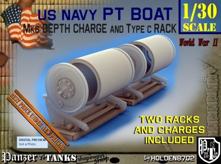 1-30 PT Boat Depth Charge W Rack Set 1 3d printed