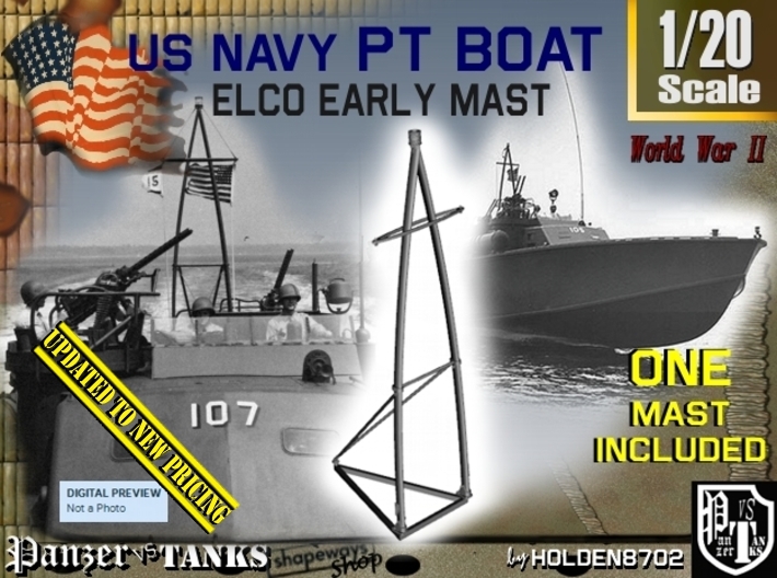 1-20 Elco PT Boat Early Mast 3d printed