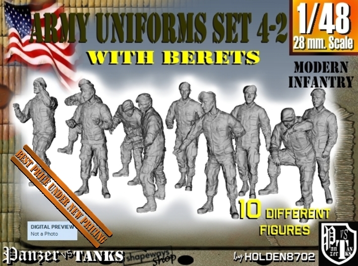 1-48 Army Modern Uniforms BERETS Set 4-2 3d printed