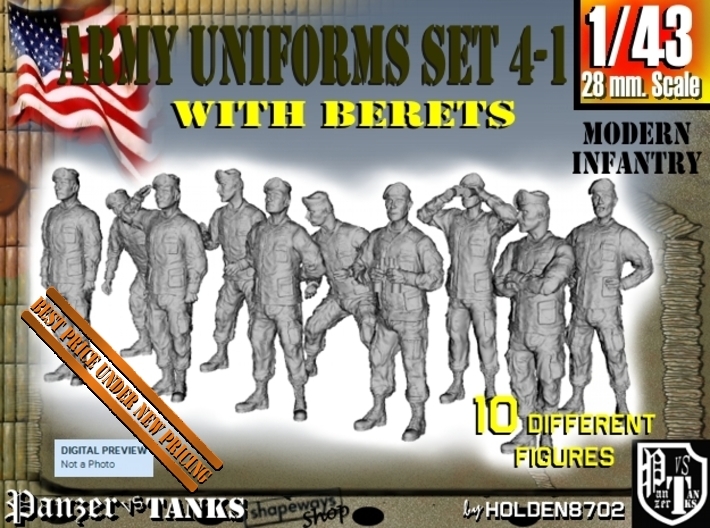 1-43 Army Modern Uniforms BERETS Set 4-1 3d printed