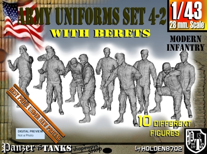 1-43 Army Modern Uniforms BERETS Set 4-2 3d printed