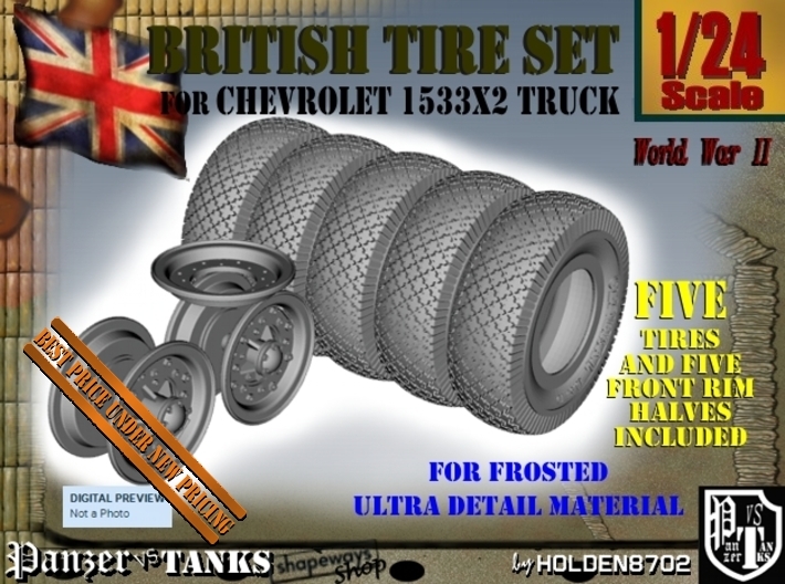 1-24 Chevy LRDG Tire And Rims FUD Set3 3d printed
