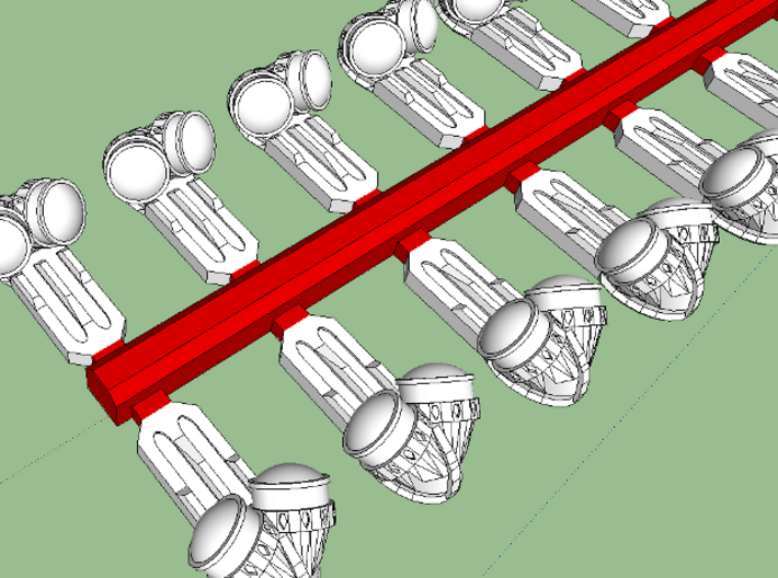 HO Pullman Parlor Car Lamps Set 3d printed Red-shaded areas represent sprues that must be removed.