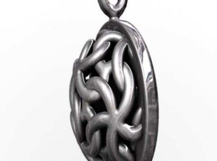 Linked Stars Pendant 3d printed Side view rendered in silver with Maya.