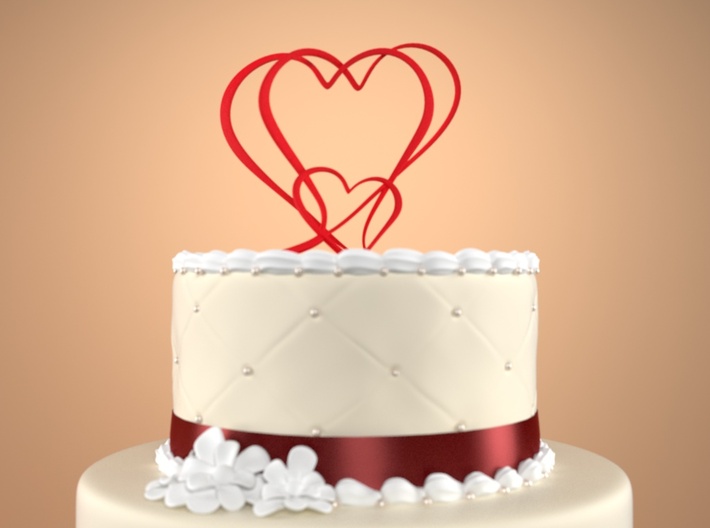 Three Hearts Merged Cake Topper 3d printed