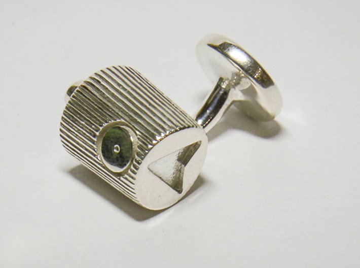 Spray Cap Cufflinks 3d printed Photo of finished print in premium silver.