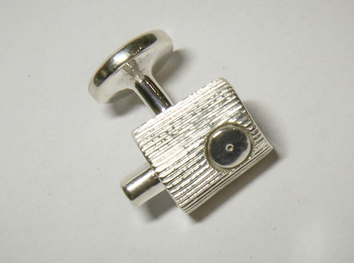 Spray Cap Cufflinks 3d printed Photo of finished print in premium silver.
