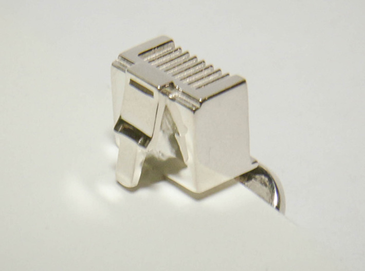 RJ45 Ethernet Cufflinks 3d printed Photo of finished print in premium silver.