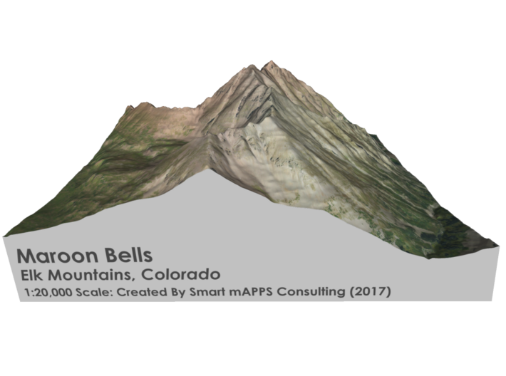 Maroon Bells Map: 6" 3d printed 