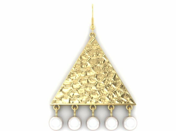 18k GP on Silver Triangle earring with Pearls 3d printed 18K gold plate on sterling with pearls