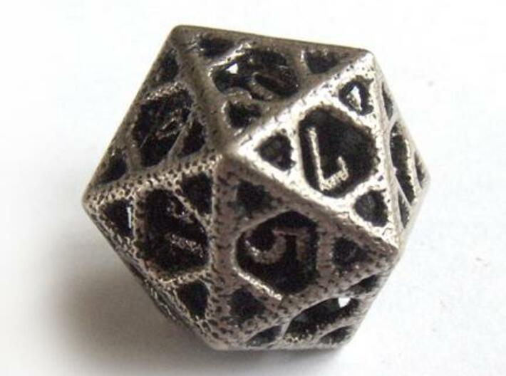 Cage d20 3d printed In stainless steel and inked