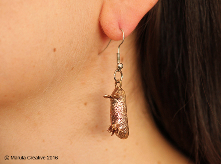 Unna the Nudibranch Earring 3d printed Raw Bronze earring - showing hook with ring (not sold with product)