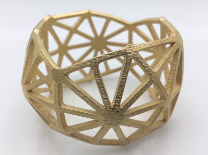 Catalan Bracelet - Disdyakis Triacontahedron 3d printed Photo of finished product in Polished Gold Steel