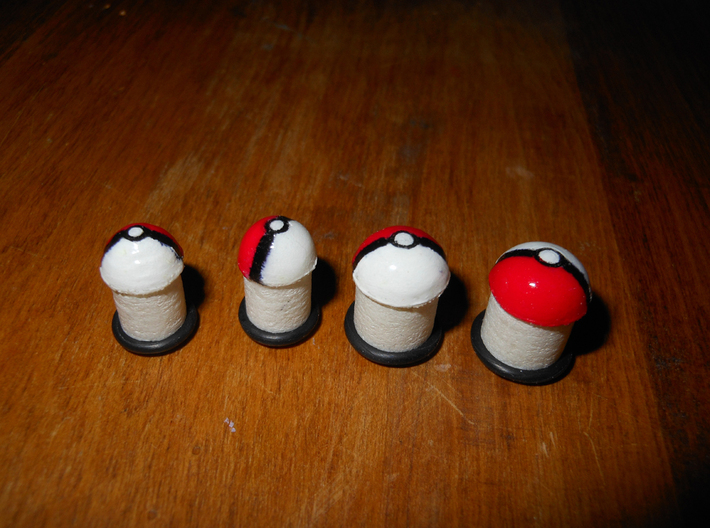 pokeball plugs 2 pairs, sizes 0 and 00, no color 3d printed 