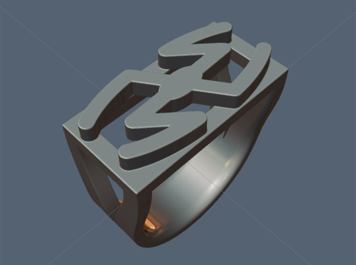 Cattle Brand Ring 3 - Size 9 1/2 (19.35 mm) 3d printed See Cattle Brand Ring 1 cast in silver.