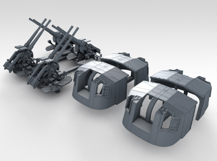 1/200 4.7" MKXII CPXIX Twin Mount x4 40º 3d printed 3d render showing set