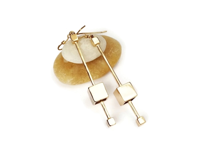 Dangling Cube Earrings - Minimal Geometric Jewelry 3d printed Beautiful Bronze Earrings