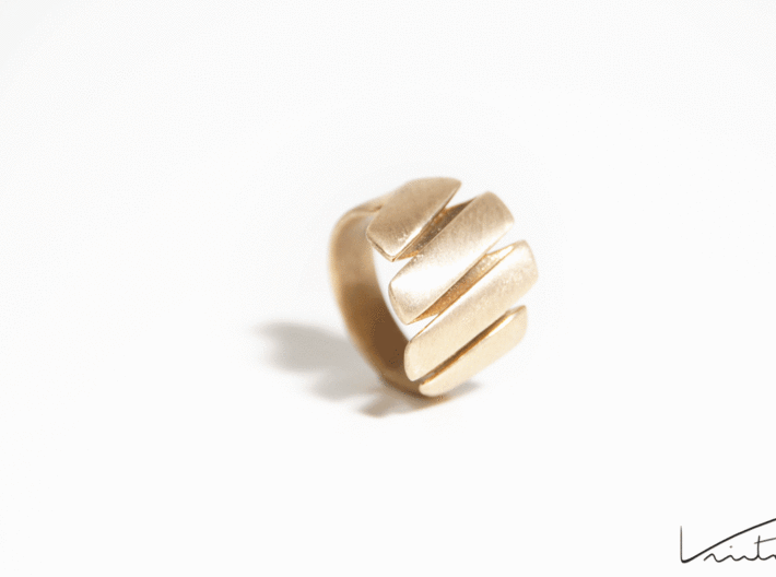 Curl ring 4 parallel lines 3d printed Raw Bronze