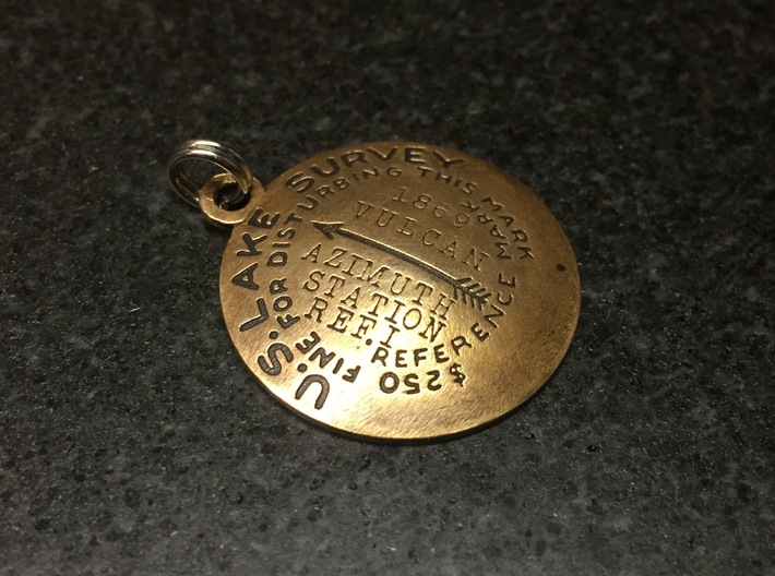 USLS Reference Mark Keychain 3d printed Raw bronze with custom image text and patina added. 