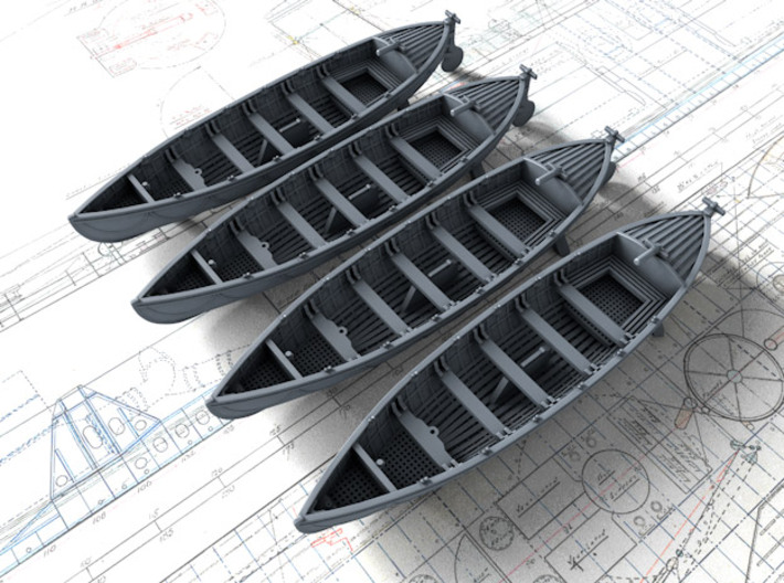 1/285 (6mm) Scale Royal Navy 27ft Whalers x4 3d printed 1/285 (6mm) Scale Royal Navy 27ft Whalers x4