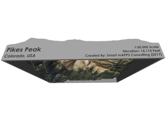 Pikes Peak Map, Colorado: 7"x9" 3d printed 