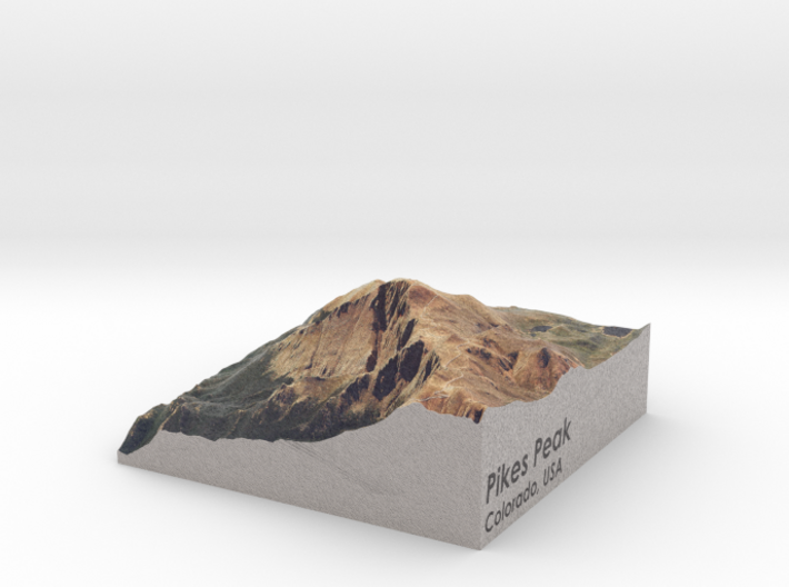 Pikes Peak Map, Colorado: 4" 3d printed 