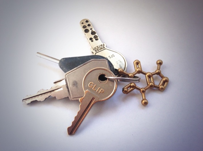 Caffeine Molecule Necklace / Keychain 3d printed Caffeine molecule keychain in Raw Brass