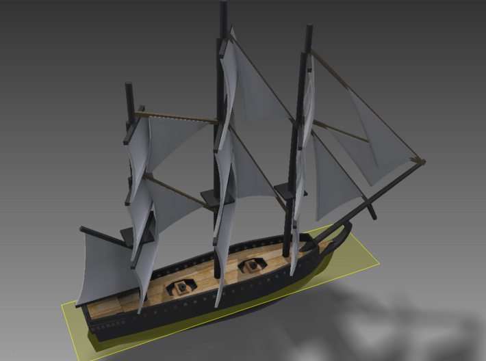 1812 Bomb Ship 3d printed The bomb ship with its mortars in place.