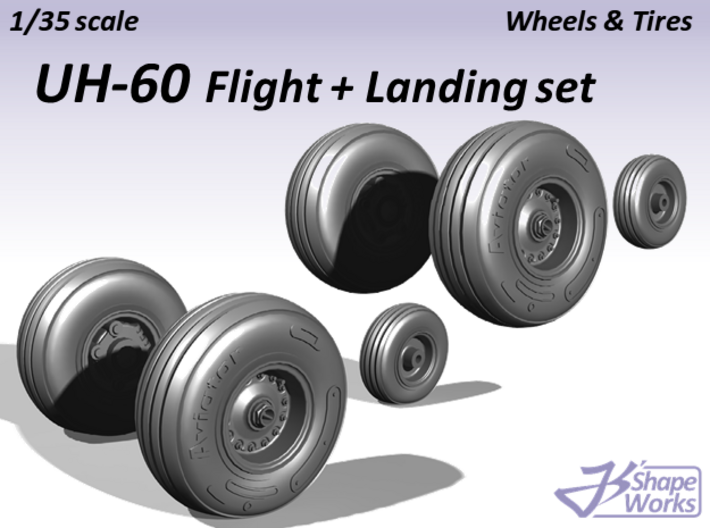 1/35 UH-60 Wheels &amp; Tires Flight + Landing set 3d printed