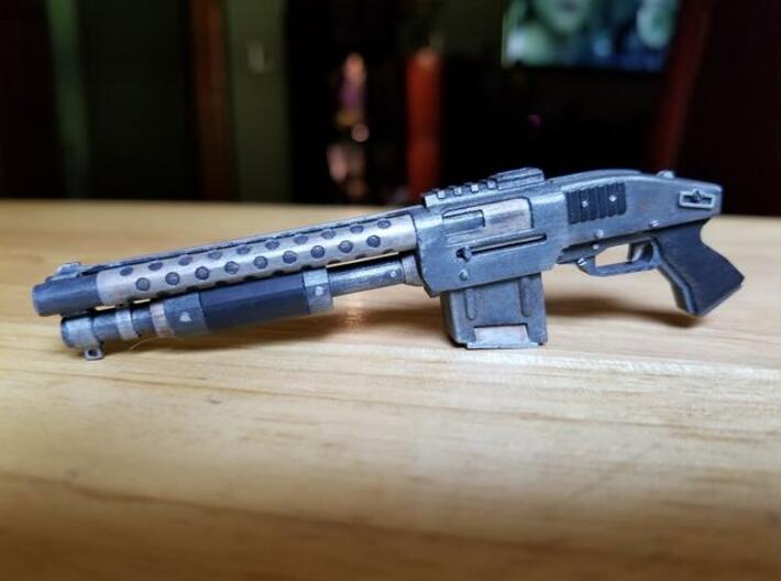Zx76 Double Barrel Shotgun 1:10 scale 3d printed Zx-76 model in frosted ultra detail, hand painted.  Size shown is 1:6 scale.