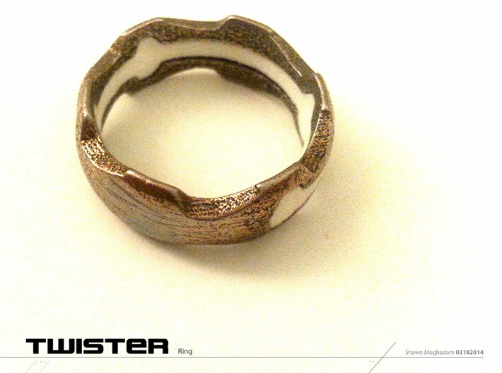 TWISTER puzzle ring 3d printed Matt bronze and Strong and Flexable white
