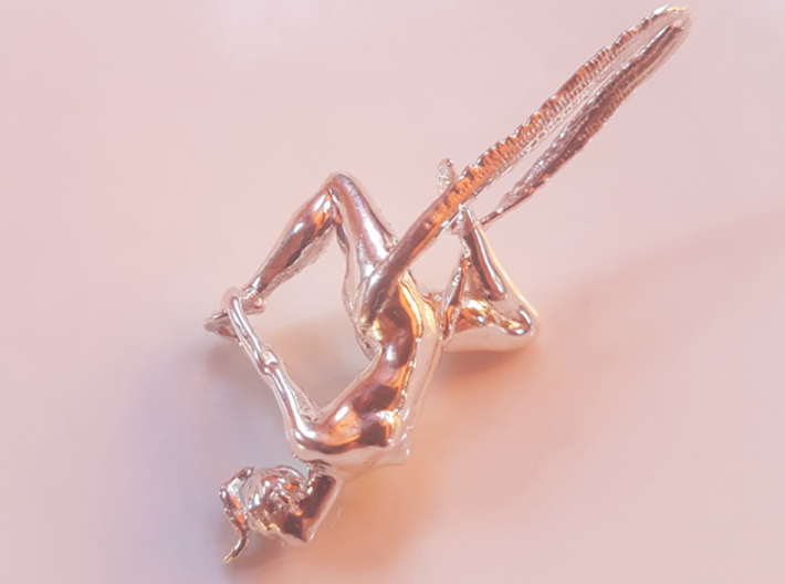 "Yurte"  pendant 3d printed A small silver pendant representing an aerialist. (Gymnast on aerial silks.)