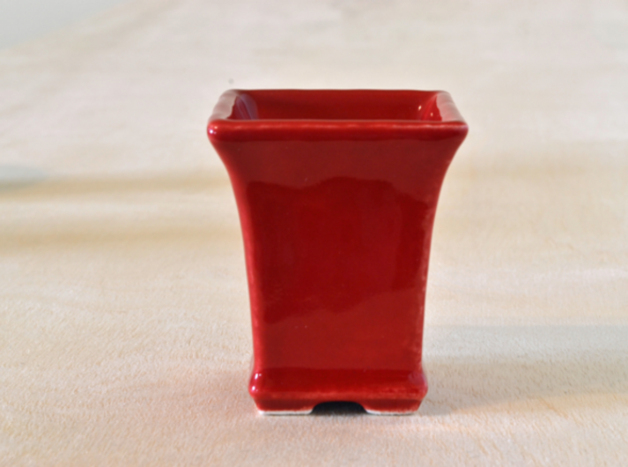 Square Bonsai-Style Shot Glass 3d printed Shown in Gloss Red glaze