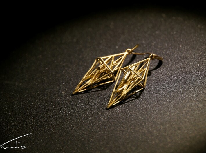 geosharp earrings 3d printed Raw brass