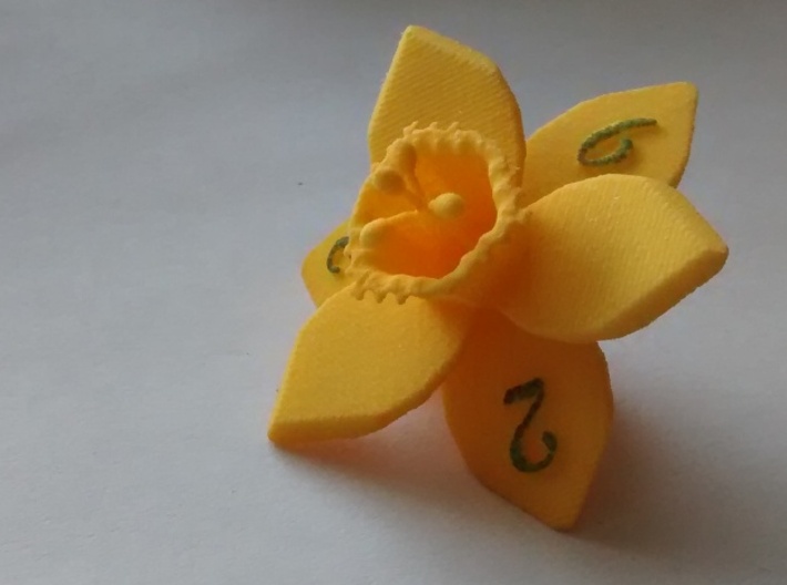 Daffodil D6 3d printed Numbers hand-inked.  Version 1 shown.
