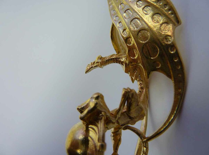 LUX DRACONIS left earring 3d printed LUX DRACONIS dragon earring for left ear, 3D printed in brass