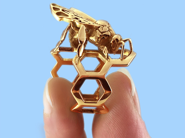 Western Honey Bee Ring 3d printed Featured Image: Polished Brass