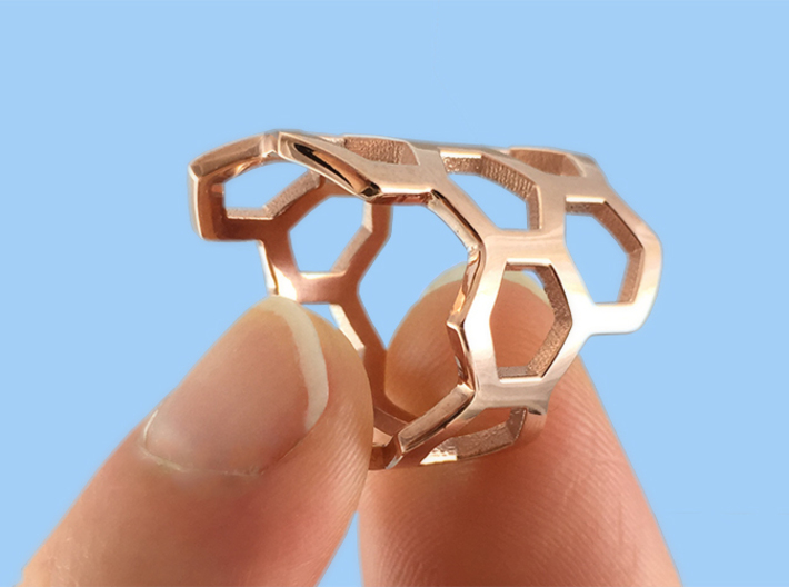 Honeycomb Ring 3d printed Featured Image: 14K Rose Gold Plated