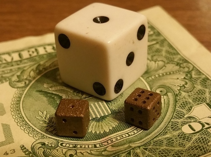 Tiny Metal Dice Set - Micro D6 3d printed D6 Tiny Dice made with Polished Bronze Steel