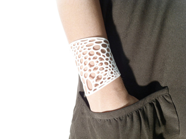 Voronoi bracelet #2 (LARGE) 3d printed White Strong &amp; Flexible version