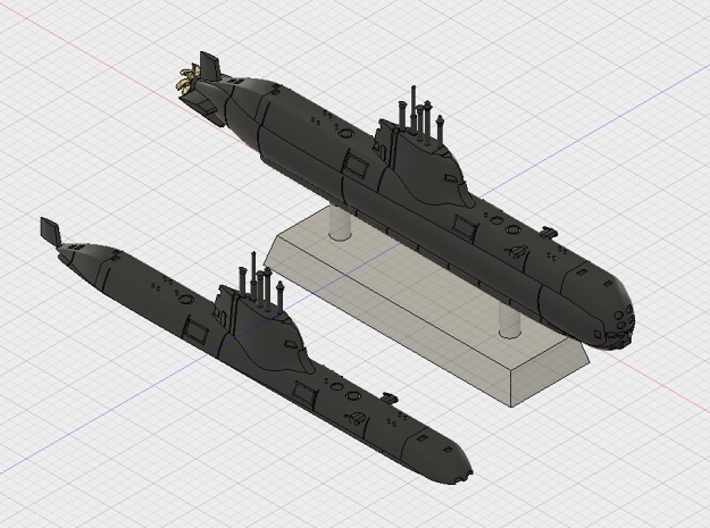 1/1250 Type 214 submarine (full hull and water lin 3d printed Computer software render.The actual model is not full color.