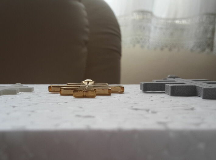 Gea's Cross 3d printed White Plastic, Gold Plate, Alumide